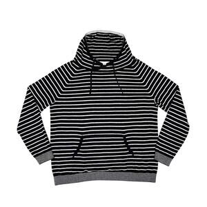 Amour Vert Kaitlyn Striped Pullover Size L Black Gray Drawstring Pockets Casual